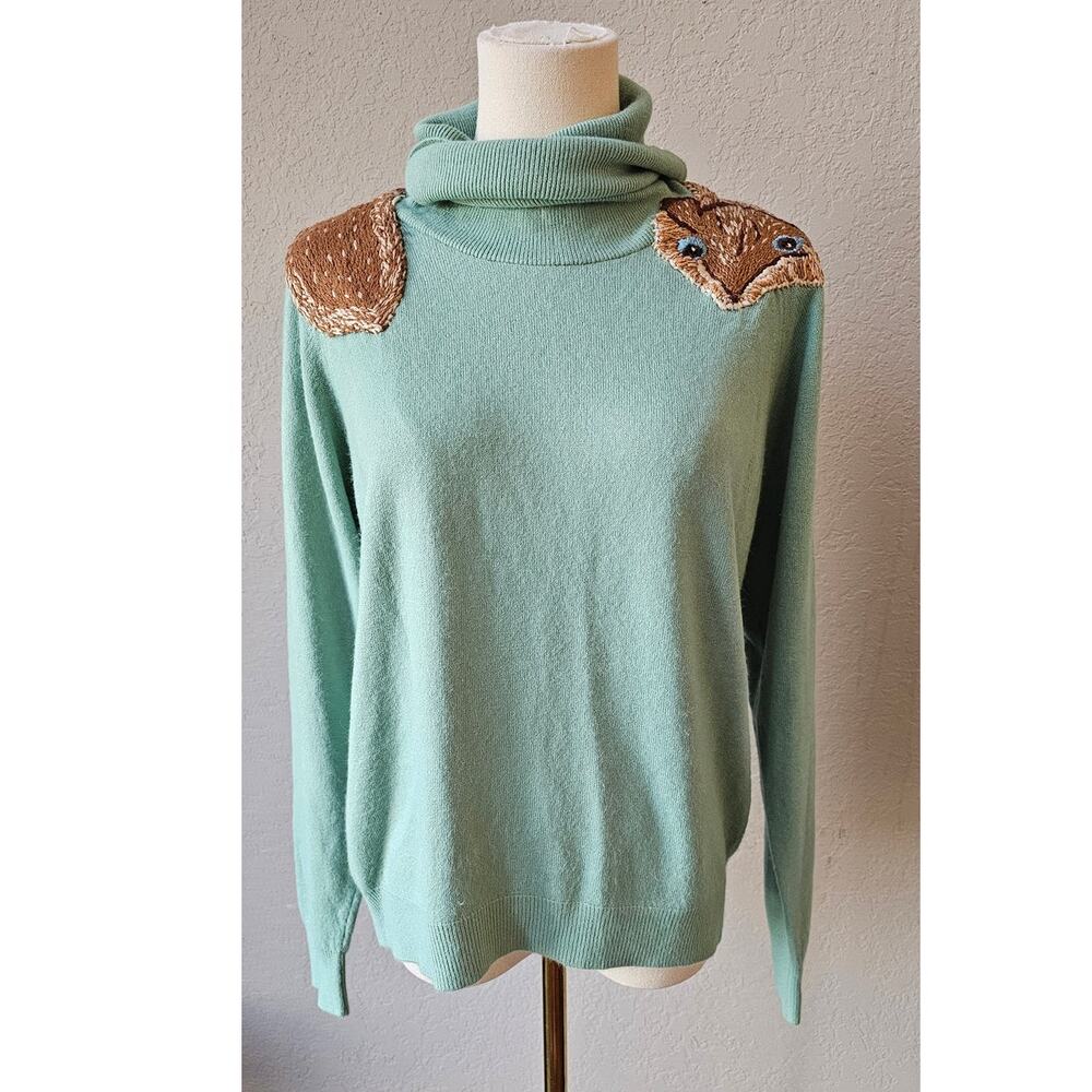 VTG Designers Original Embroidered Mink Shoulders Sweater Women Med UNIQUE OOAK - Picture 1 of 7